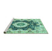 Sideview of Machine Washable Abstract Turquoise Modern Area Rugs, wshabs3197turq