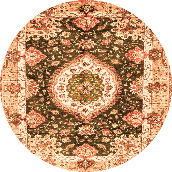 Round Machine Washable Abstract Orange Modern Area Rugs, wshabs3197org