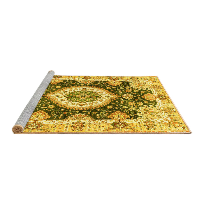 Sideview of Machine Washable Abstract Yellow Modern Rug, wshabs3197yw