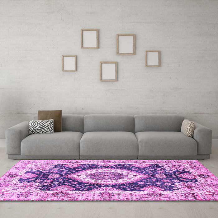 Machine Washable Abstract Purple Modern Area Rugs in a Living Room, wshabs3197pur