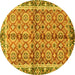 Round Machine Washable Oriental Yellow Traditional Rug, wshabs3198yw