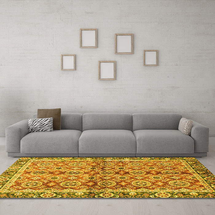 Machine Washable Oriental Yellow Traditional Rug in a Living Room, wshabs3198yw