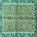 Square Machine Washable Oriental Turquoise Traditional Area Rugs, wshabs3198turq