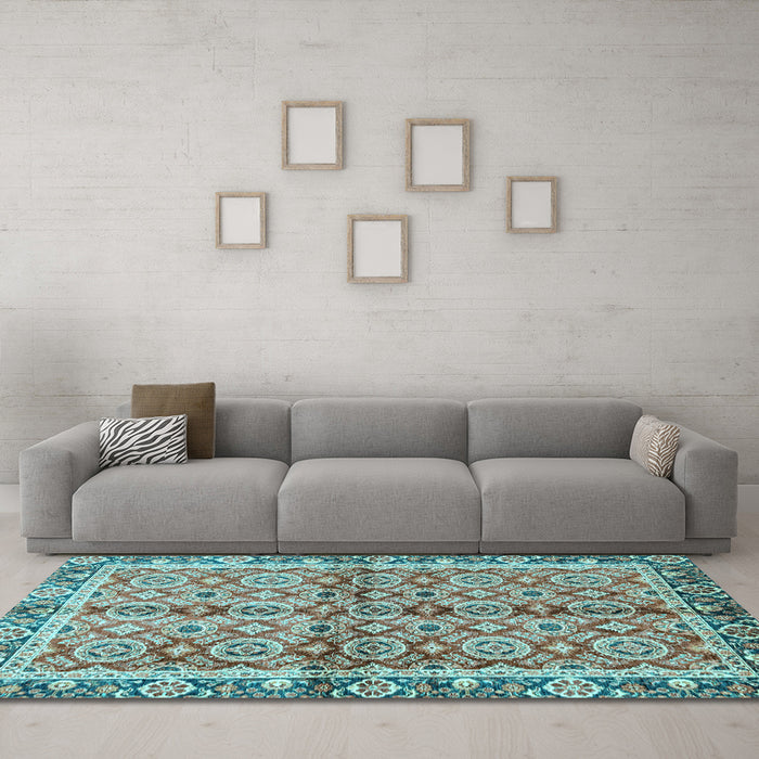 Machine Washable Oriental Light Blue Traditional Rug in a Living Room, wshabs3198lblu