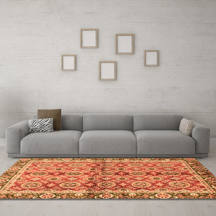 Machine Washable Oriental Orange Traditional Area Rugs in a Living Room, wshabs3198org