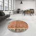 Round Machine Washable Abstract Brown Sugar Brown Rug in a Office, wshabs3198