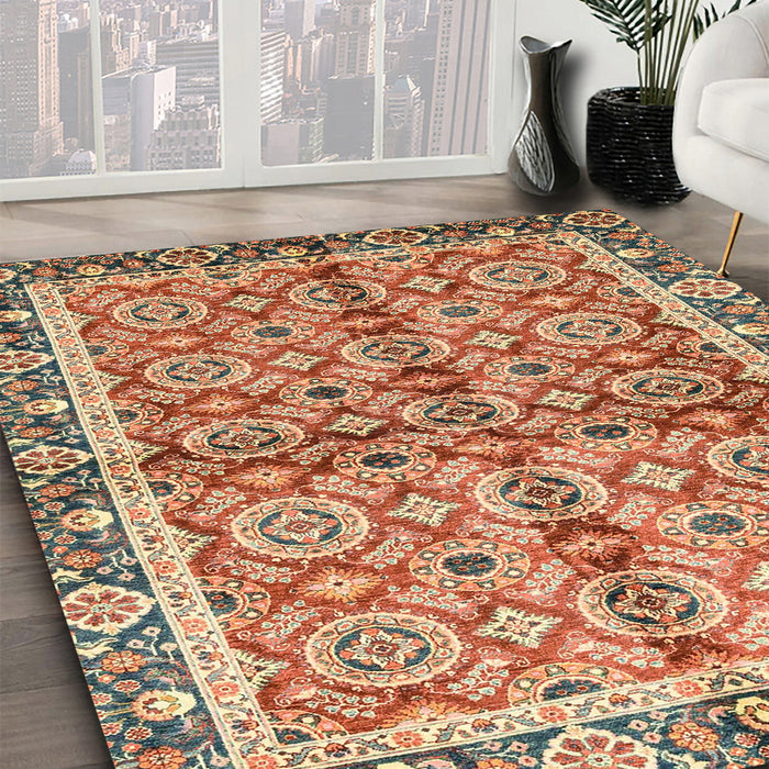 Abstract Brown Oriental Rug in Family Room, abs3198