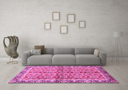 Machine Washable Oriental Pink Traditional Rug in a Living Room, wshabs3198pnk