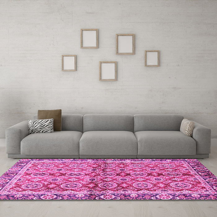 Machine Washable Oriental Pink Traditional Rug in a Living Room, wshabs3198pnk