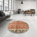 Round Abstract Brown Oriental Rug in a Office, abs3198