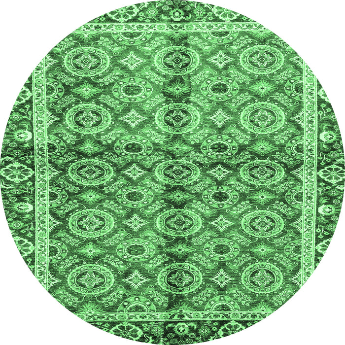 Round Machine Washable Oriental Emerald Green Traditional Area Rugs, wshabs3198emgrn