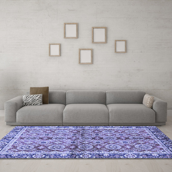 Machine Washable Oriental Blue Traditional Rug in a Living Room, wshabs3198blu