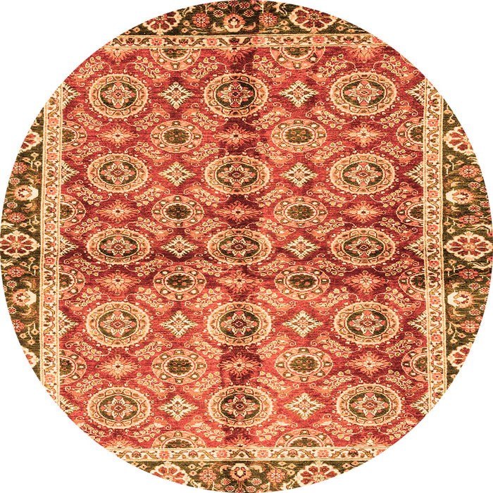 Round Machine Washable Oriental Orange Traditional Area Rugs, wshabs3198org