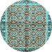 Round Oriental Light Blue Traditional Rug, abs3198lblu