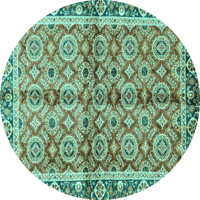 Round Oriental Turquoise Traditional Rug, abs3198turq