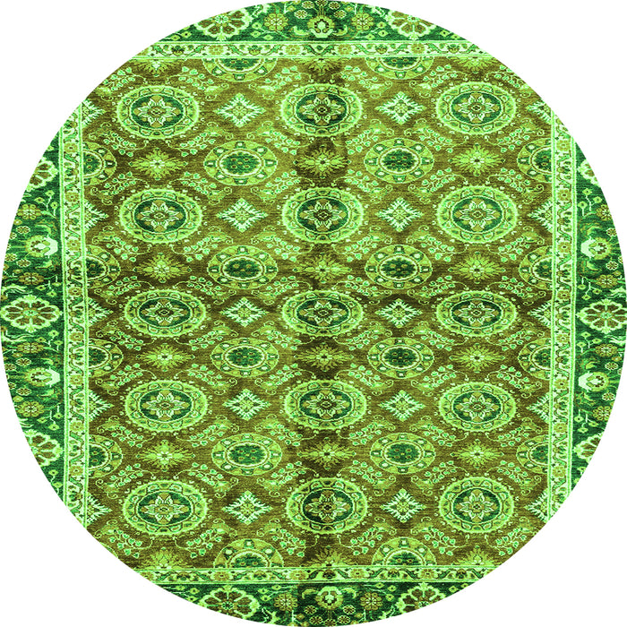 Round Machine Washable Oriental Green Traditional Area Rugs, wshabs3198grn