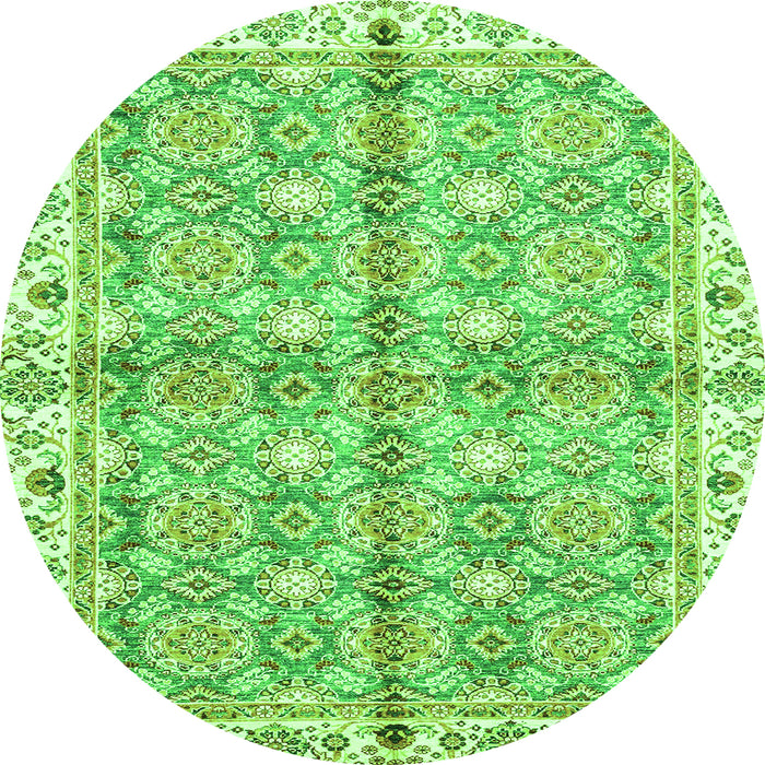 Round Machine Washable Oriental Green Traditional Area Rugs, wshabs3199grn