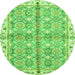 Round Machine Washable Oriental Green Traditional Area Rugs, wshabs3199grn