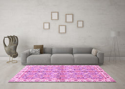 Machine Washable Oriental Pink Traditional Rug in a Living Room, wshabs3199pnk