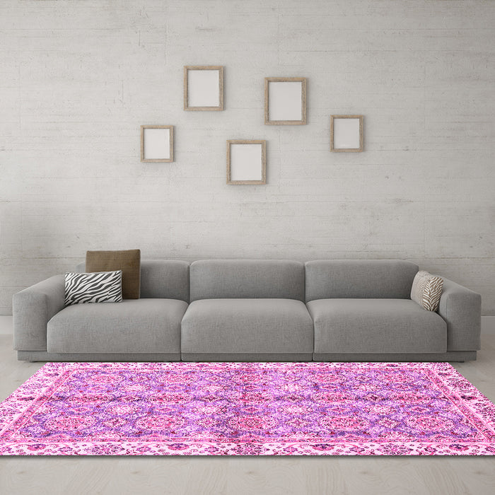 Machine Washable Oriental Pink Traditional Rug in a Living Room, wshabs3199pnk
