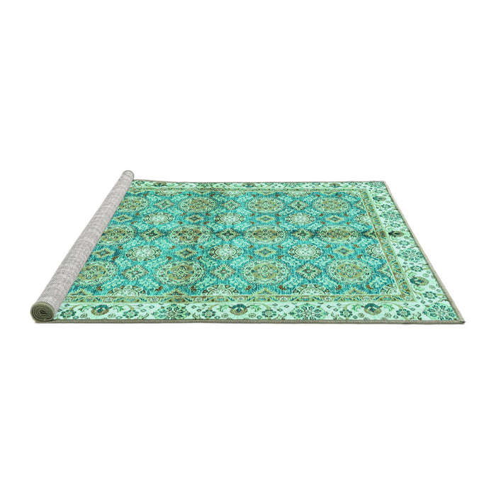 Sideview of Machine Washable Oriental Turquoise Traditional Area Rugs, wshabs3199turq