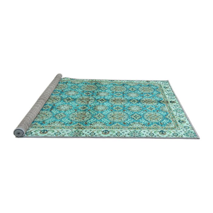 Sideview of Machine Washable Oriental Light Blue Traditional Rug, wshabs3199lblu