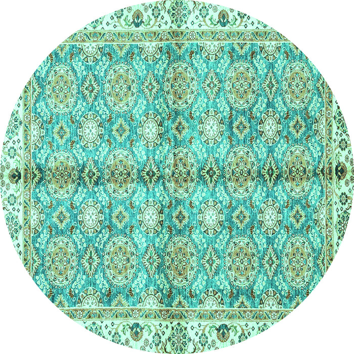 Round Machine Washable Oriental Turquoise Traditional Area Rugs, wshabs3199turq