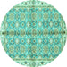 Round Machine Washable Oriental Turquoise Traditional Area Rugs, wshabs3199turq