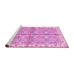 Sideview of Machine Washable Oriental Pink Traditional Rug, wshabs3199pnk