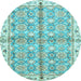 Round Oriental Light Blue Traditional Rug, abs3199lblu