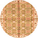 Round Machine Washable Oriental Orange Traditional Area Rugs, wshabs3199org