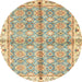 Round Abstract Dark Gold Brown Oriental Rug, abs3199