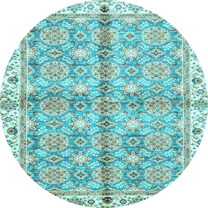 Round Machine Washable Oriental Light Blue Traditional Rug, wshabs3199lblu