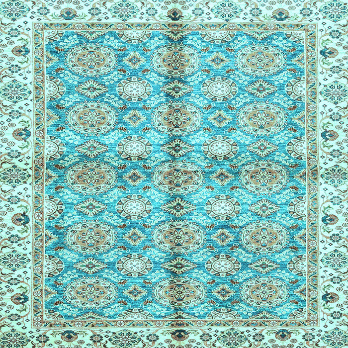 Square Machine Washable Oriental Light Blue Traditional Rug, wshabs3199lblu