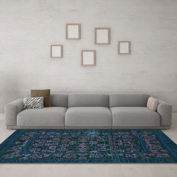Machine Washable Abstract Turquoise Modern Area Rugs in a Living Room,, wshabs319turq