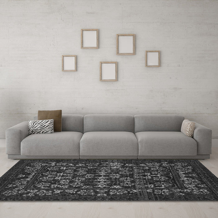 Machine Washable Abstract Gray Modern Rug in a Living Room,, wshabs319gry