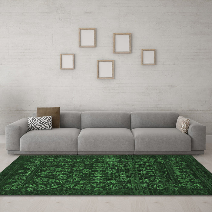Machine Washable Abstract Emerald Green Modern Area Rugs in a Living Room,, wshabs319emgrn