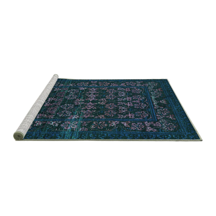 Sideview of Machine Washable Abstract Turquoise Modern Area Rugs, wshabs319turq