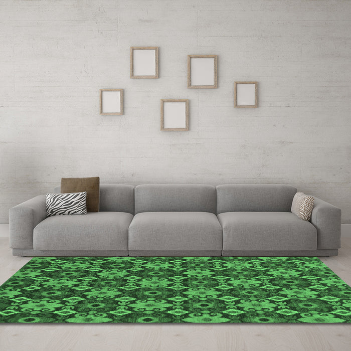 Machine Washable Abstract Emerald Green Modern Area Rugs in a Living Room,, wshabs31emgrn