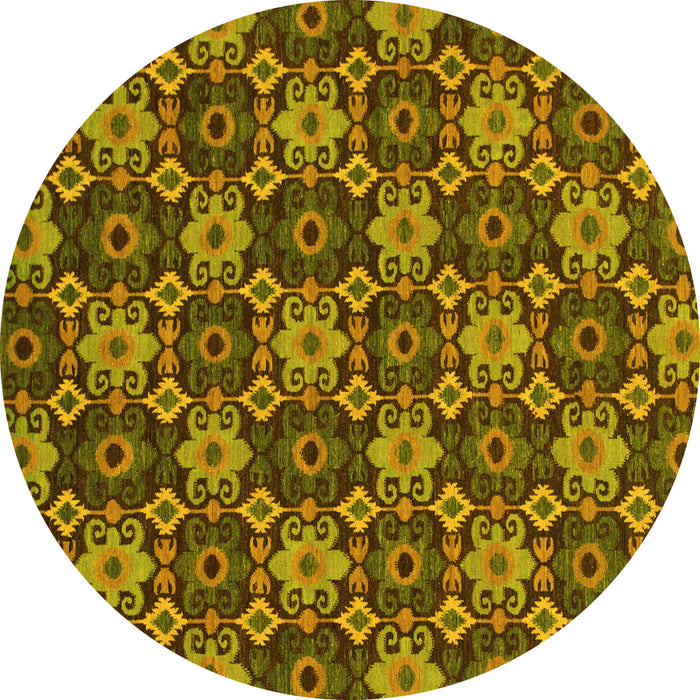 Round Machine Washable Abstract Yellow Modern Rug, wshabs31yw