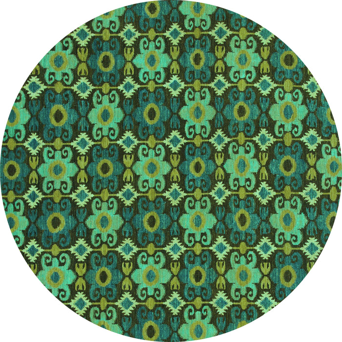 Round Machine Washable Abstract Turquoise Modern Area Rugs, wshabs31turq