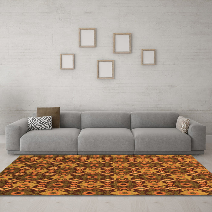 Machine Washable Abstract Orange Modern Area Rugs in a Living Room, wshabs31org