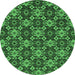 Round Machine Washable Abstract Emerald Green Modern Area Rugs, wshabs31emgrn