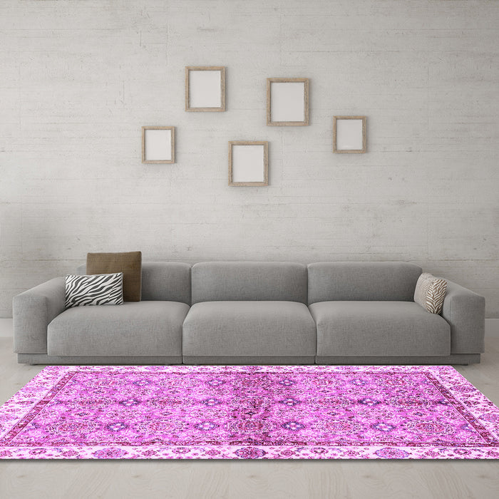 Machine Washable Oriental Purple Traditional Area Rugs in a Living Room, wshabs3200pur