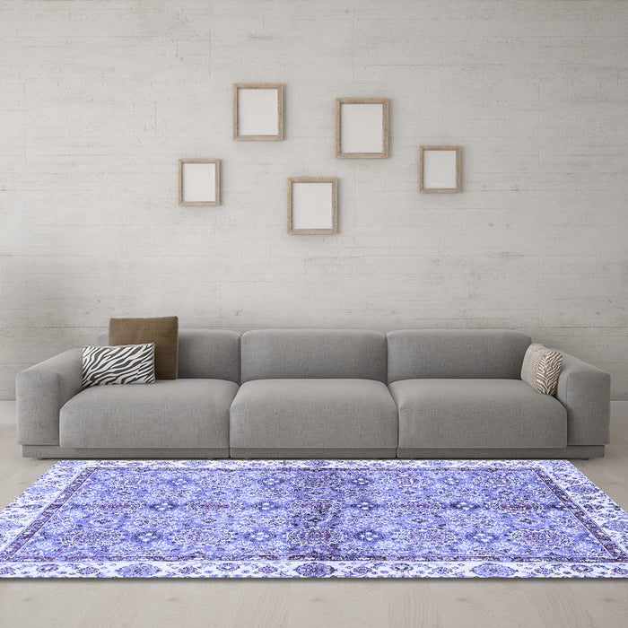 Machine Washable Oriental Blue Traditional Rug in a Living Room, wshabs3200blu