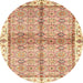 Round Abstract Orange Oriental Rug, abs3200