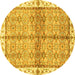 Round Machine Washable Oriental Yellow Traditional Rug, wshabs3200yw