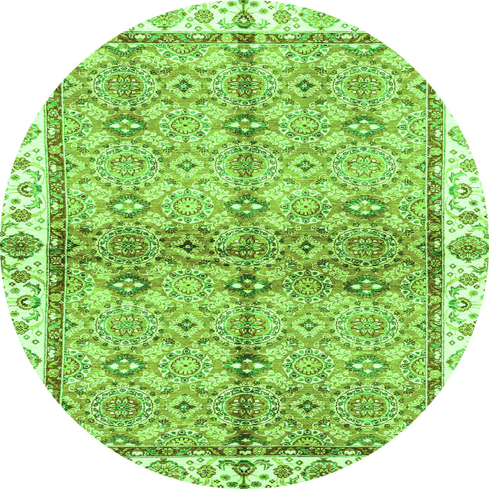 Round Machine Washable Oriental Green Traditional Area Rugs, wshabs3200grn