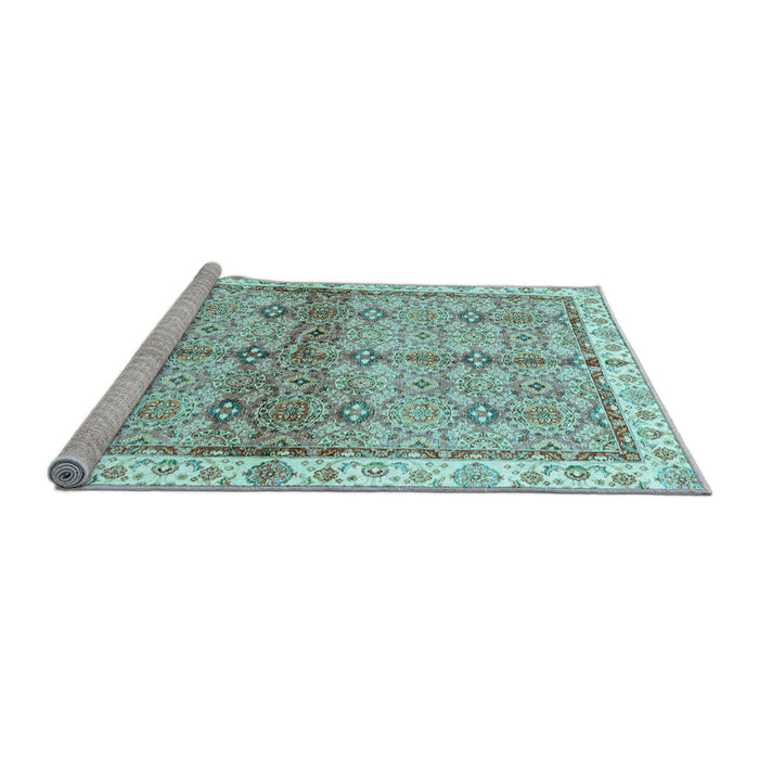 Sideview of Machine Washable Oriental Light Blue Traditional Rug, wshabs3200lblu