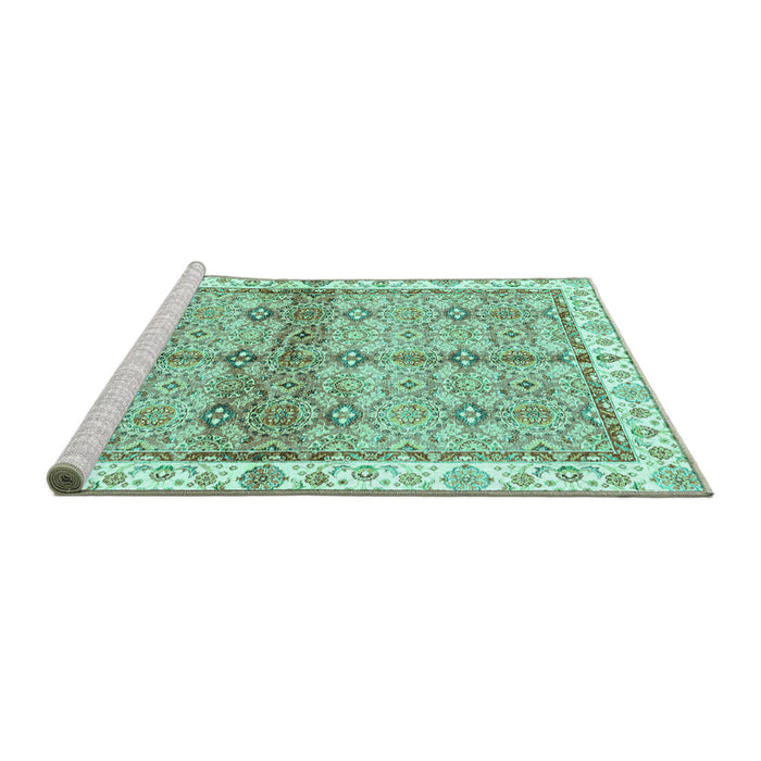 Sideview of Machine Washable Oriental Turquoise Traditional Area Rugs, wshabs3200turq